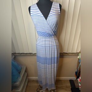Vineyard Vines blue white striped v-neck sleeveless maxi dress size XS